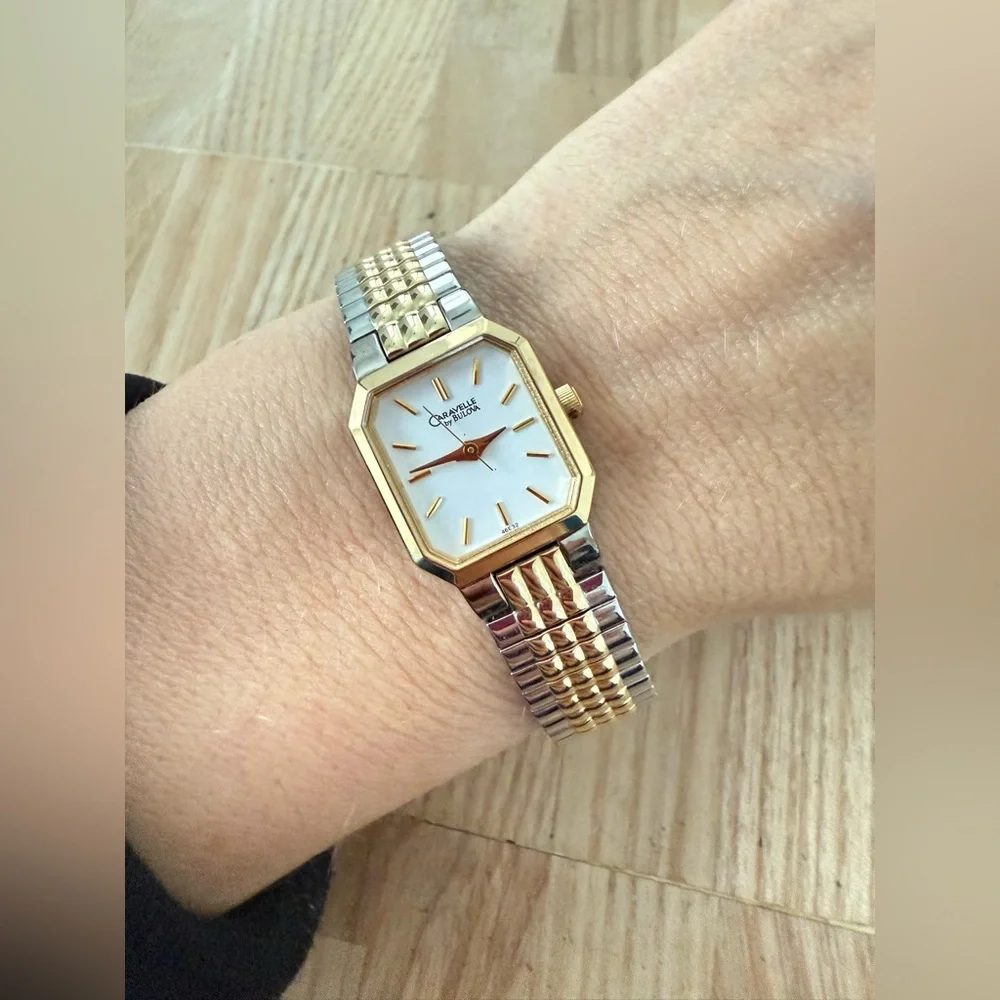 Caravelle by Bulova ladies hexagonal two tone dress watch NEW BATTERY